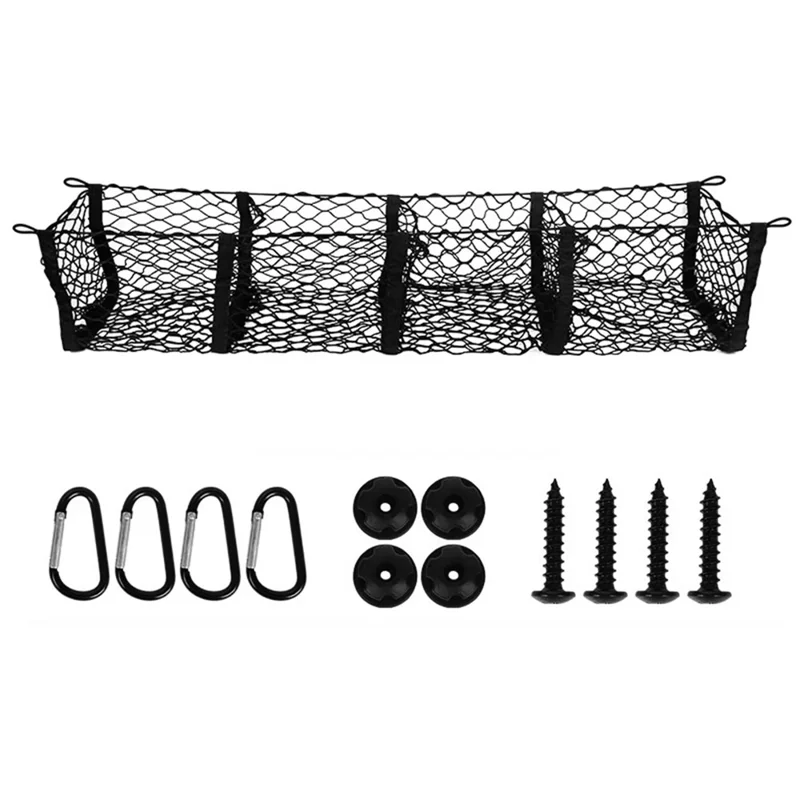 130x30 cm Lastnet i bil med 4 lommer, mesh opbevaringspose til pick-up eller bagagerum - Sort