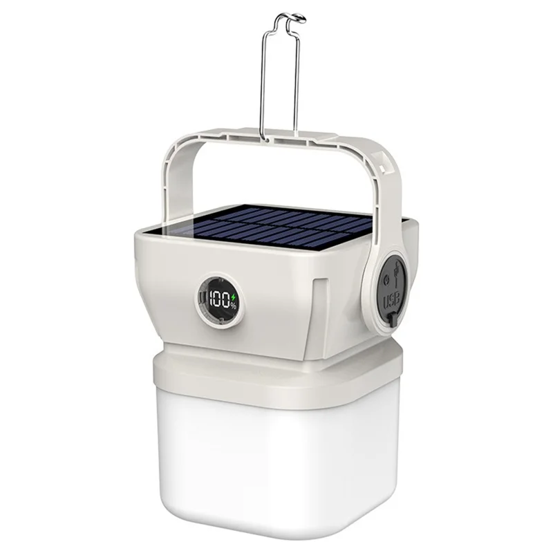 Lanterna da Campeggio Solare 360 Gradi, Luce LED Ricaricabile Impermeabile Portatile - Bianca