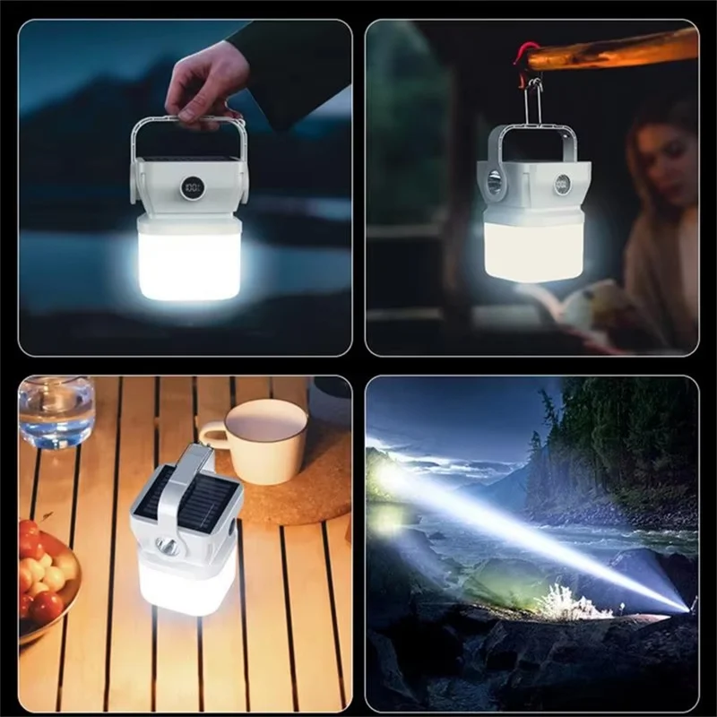 Lanterna da Campeggio Solare 360 Gradi, Luce LED Ricaricabile Impermeabile Portatile - Bianca