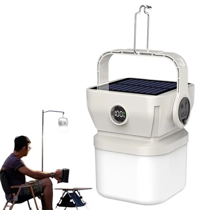 Lanterna da Campeggio Solare 360 Gradi, Luce LED Ricaricabile Impermeabile Portatile - Bianca
