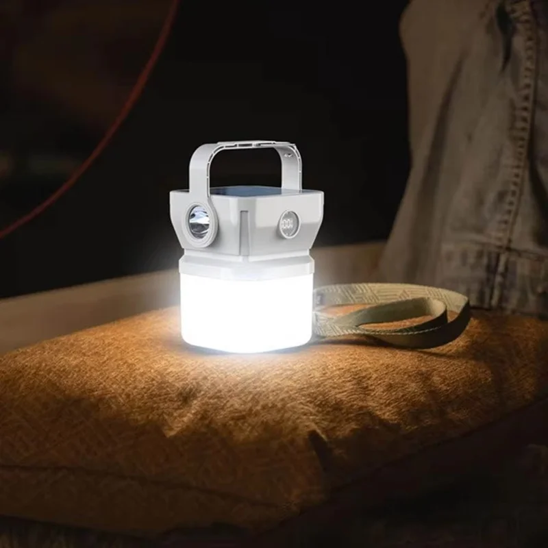 Lanterna da Campeggio Solare 360 Gradi, Luce LED Ricaricabile Impermeabile Portatile - Bianca