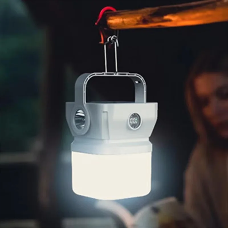 Lanterna da Campeggio Solare 360 Gradi, Luce LED Ricaricabile Impermeabile Portatile - Bianca