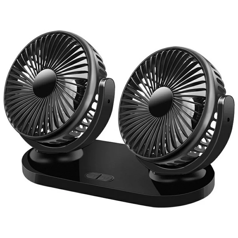 12V / 24V Car USB Fan 360 Degree Rotatable 3-Speed Adjustable Dual Head Desktop Silent Fan for Dashboard - Black