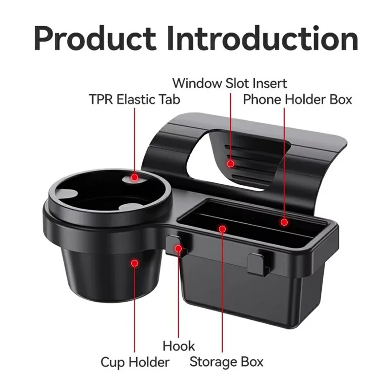 Organizador para Ventana de Coche, Portavasos Multifuncional, Caja de Almacenamiento para Teléfono, para Colgar en el Lateral de la Puerta - Negro