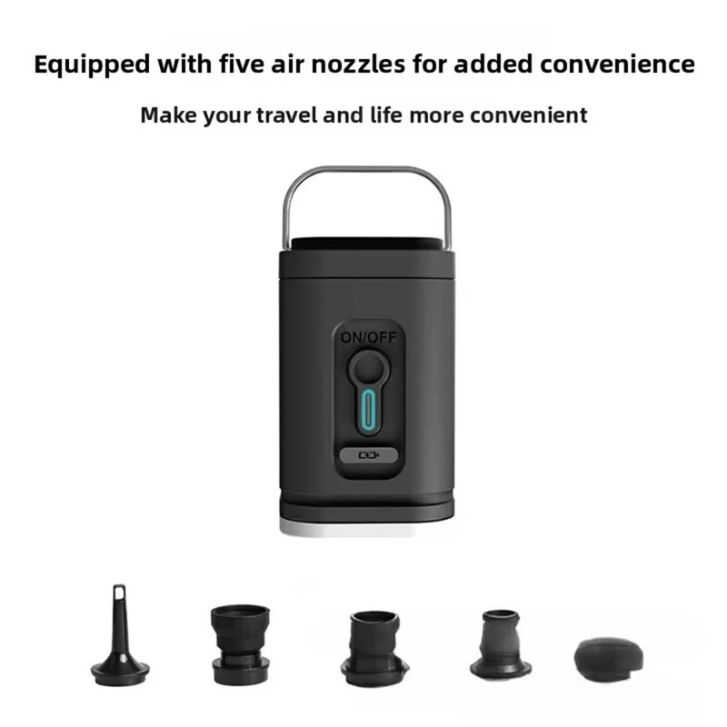 2400mAh Mini Electric Air Pump with 5 Air Nozzles Cordless Inflator with LED Light for Camping - Black