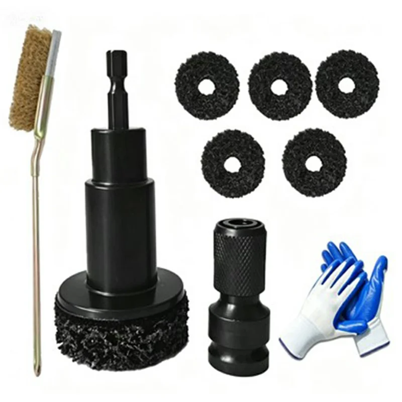 Kit de herramientas de 9 piezas para la eliminación de óxido en discos de freno y bujes de rueda con 5 discos de lijado, cepillo de alambre y guantes para mantenimiento de coches