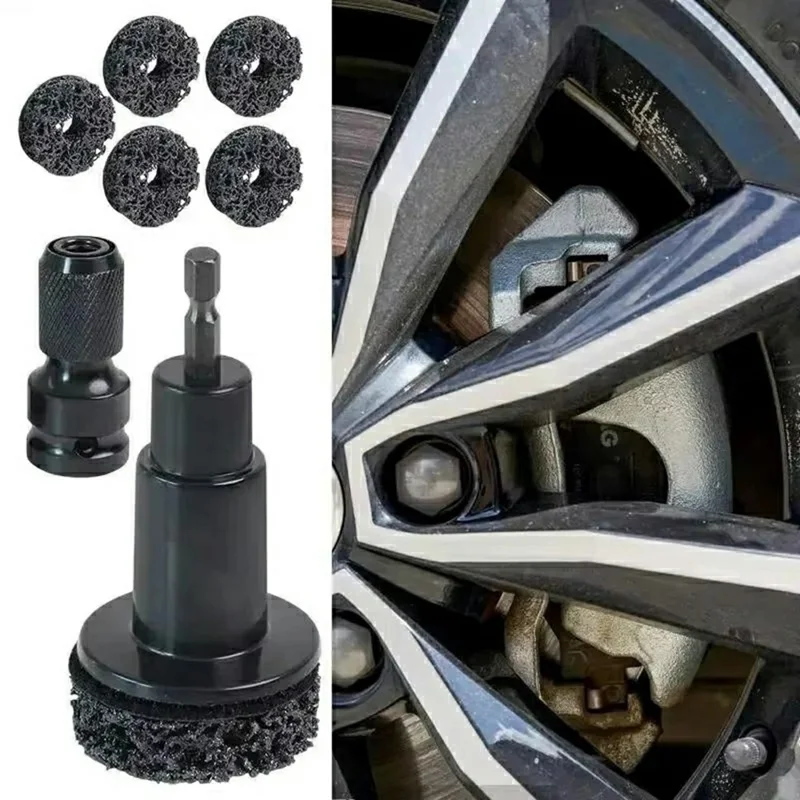 Kit de herramientas de 9 piezas para la eliminación de óxido en discos de freno y bujes de rueda con 5 discos de lijado, cepillo de alambre y guantes para mantenimiento de coches