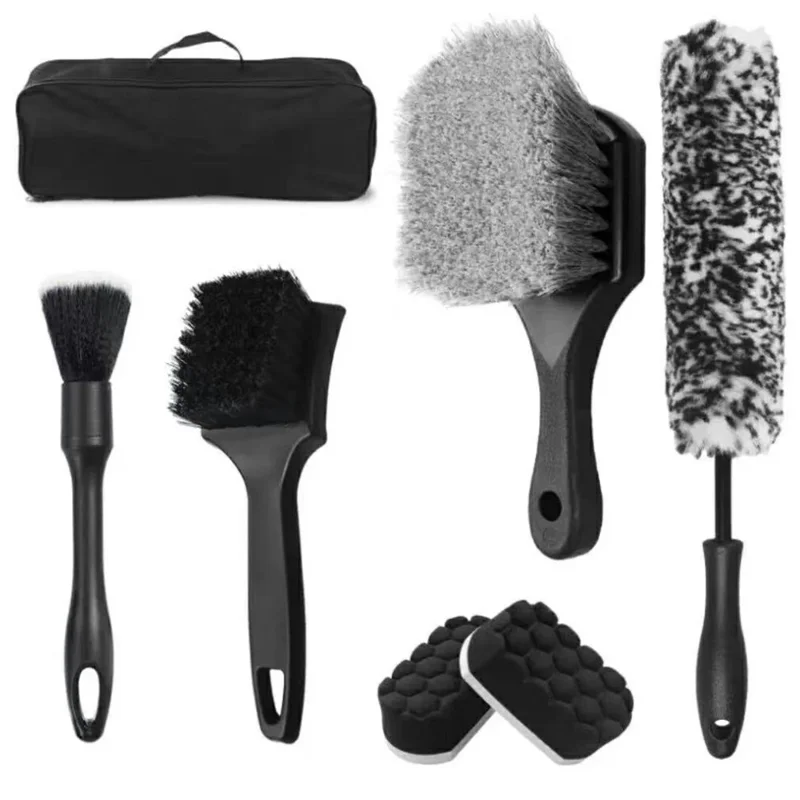 7Pcs Car Detailing Brush Kit Soft Wheel Hub Detail Brush Sponge Pad Car Wash Tools Set