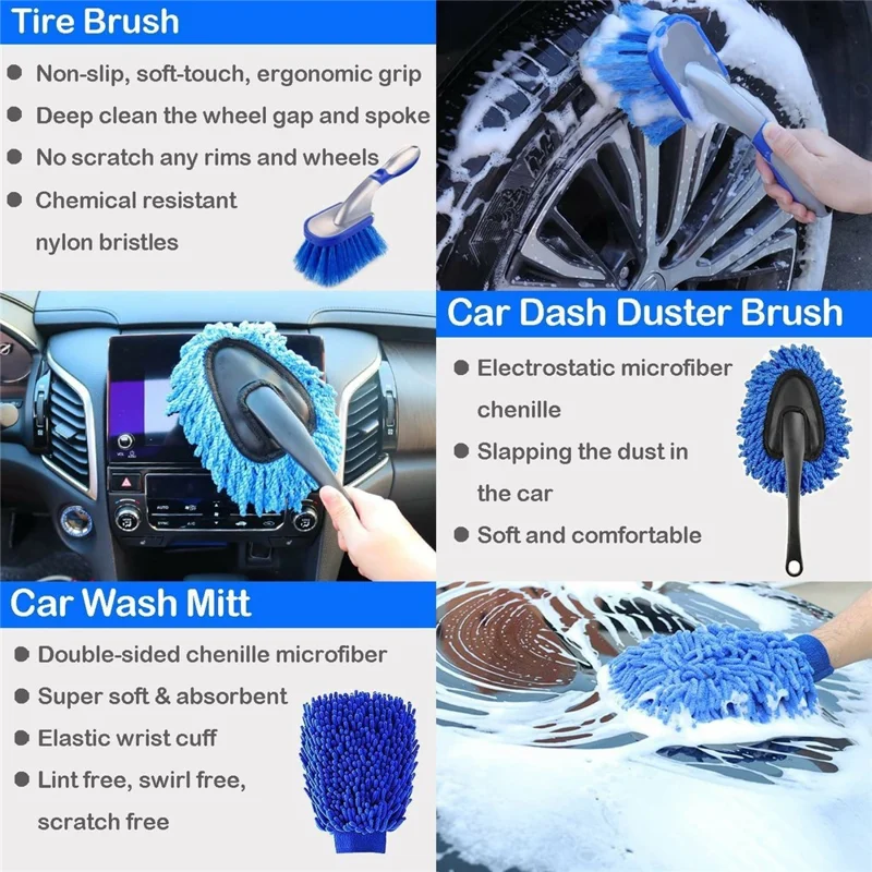 33Pcs Car Cleaning Kit Auto Detailing Tools Drill Brush Microfiber Towel Tire Brush for Interior Exterior