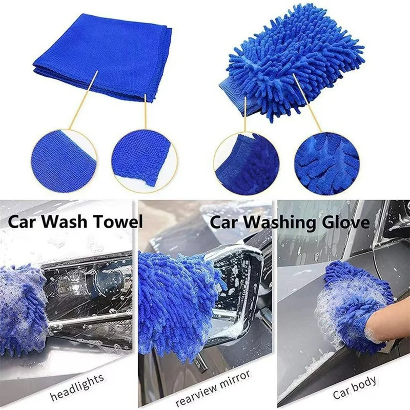 37Pcs Car Cleaning Kit Drill Brush Set Detailing Tools with Wash Mitts Polish Pads Towels for Auto