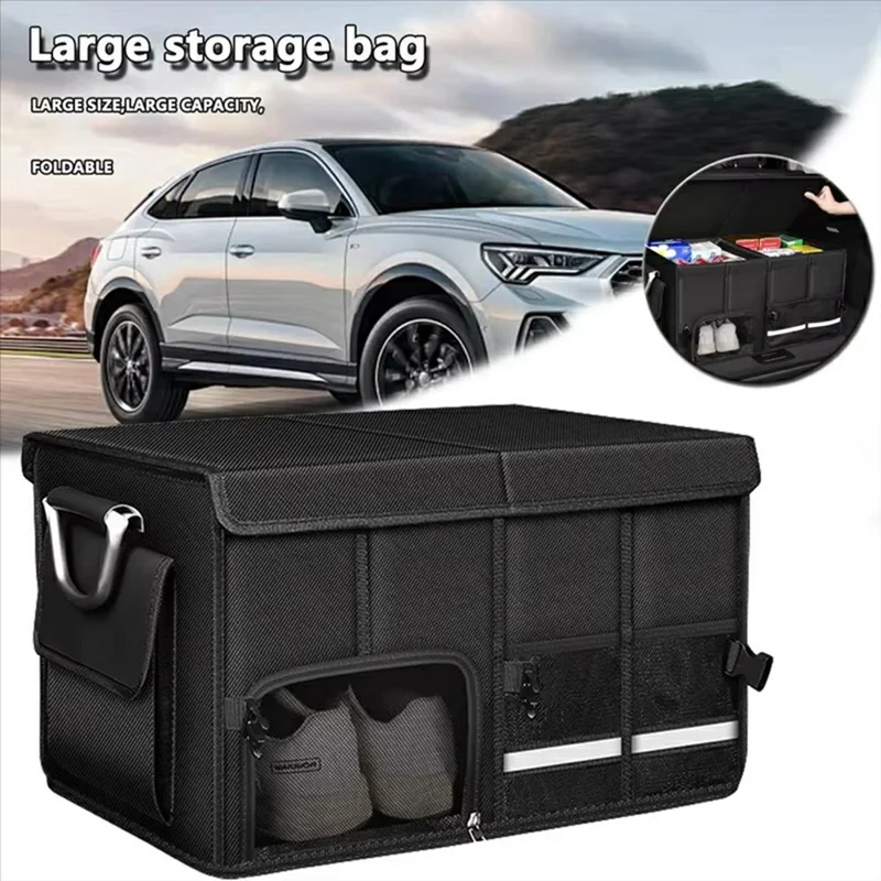 Caixa de Armazenamento Dobrável com Tampa de Abertura Superior em Tecido Oxford Impermeável Tamanho M para Bagageira do Carro - Preto