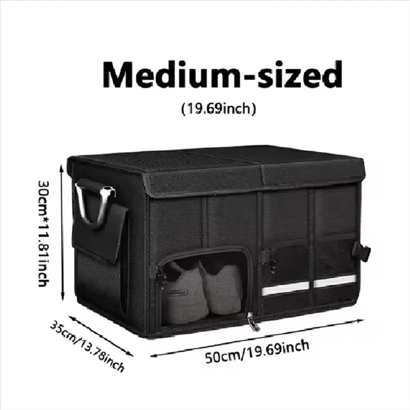 Caixa de Armazenamento Dobrável com Tampa de Abertura Superior em Tecido Oxford Impermeável Tamanho M para Bagageira do Carro - Preto