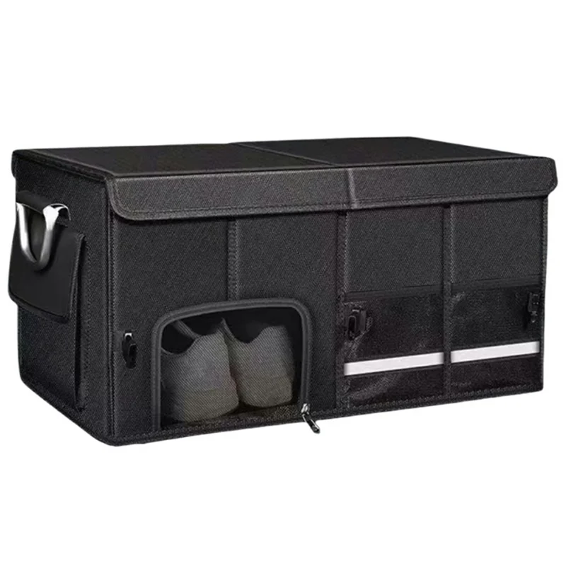 Size L Car Trunk Organizer Waterproof Oxford Cloth Foldable Storage Box with Flip Top - Black