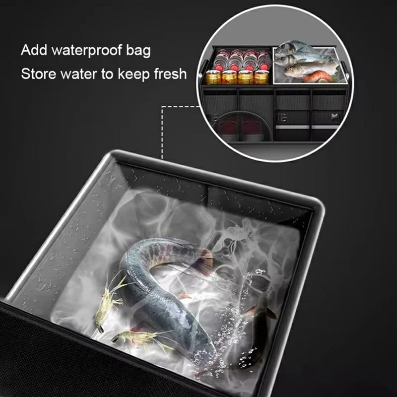 Size L Car Trunk Organizer Waterproof Oxford Cloth Foldable Storage Box with Flip Top - Black