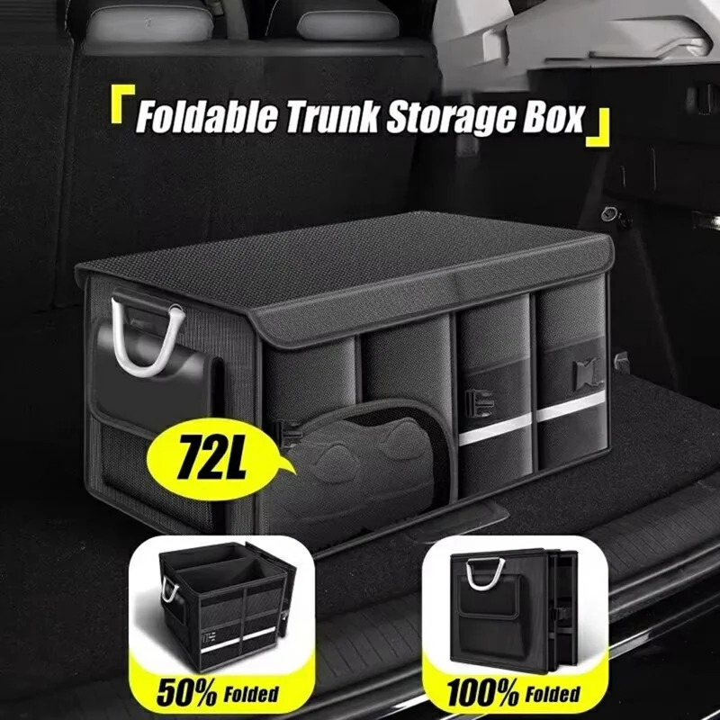 Size L Car Trunk Organizer Waterproof Oxford Cloth Foldable Storage Box with Flip Top - Black