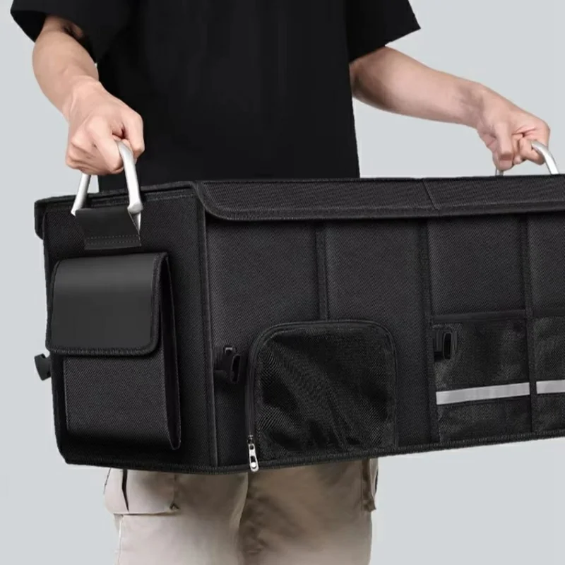 Size L Car Trunk Organizer Waterproof Oxford Cloth Foldable Storage Box with Flip Top - Black