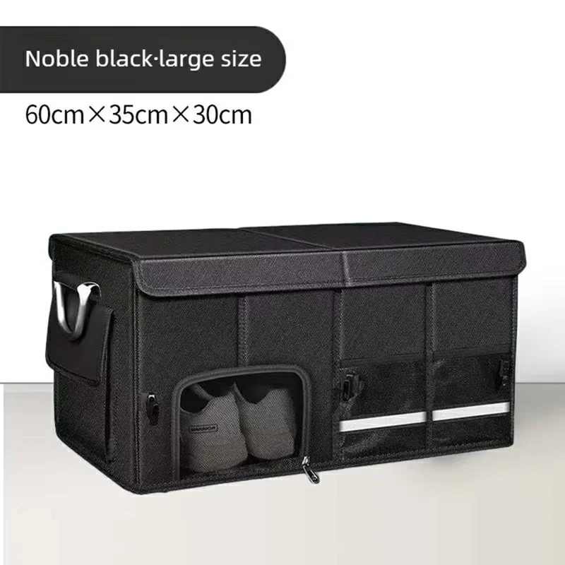 Size L Car Trunk Organizer Waterproof Oxford Cloth Foldable Storage Box with Flip Top - Black