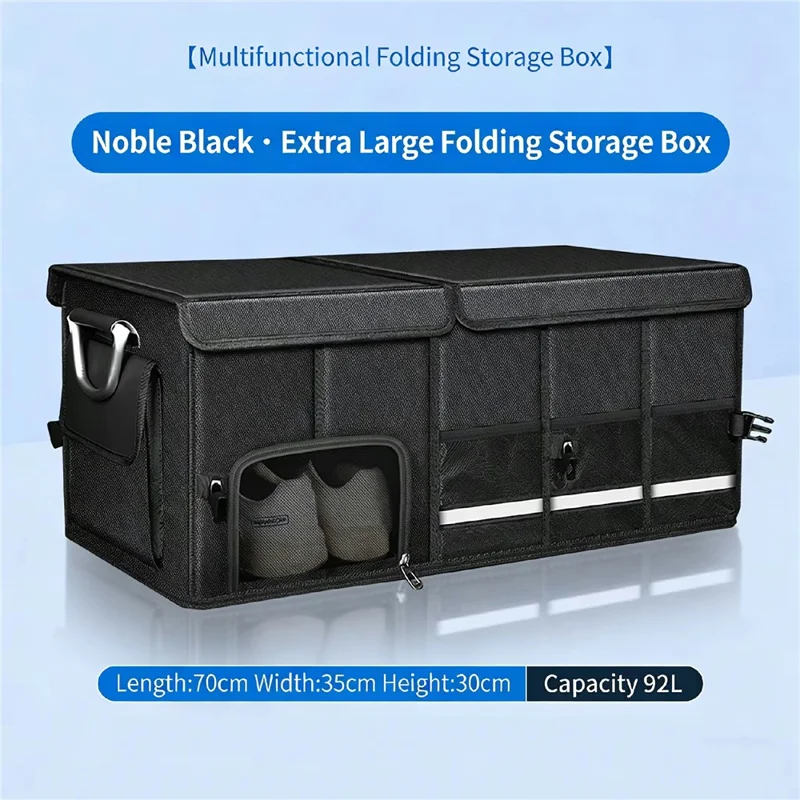 Caja organizadora plegable impermeable de tela Oxford tamaño XL para maletero de coche con tapa abatible - Negro
