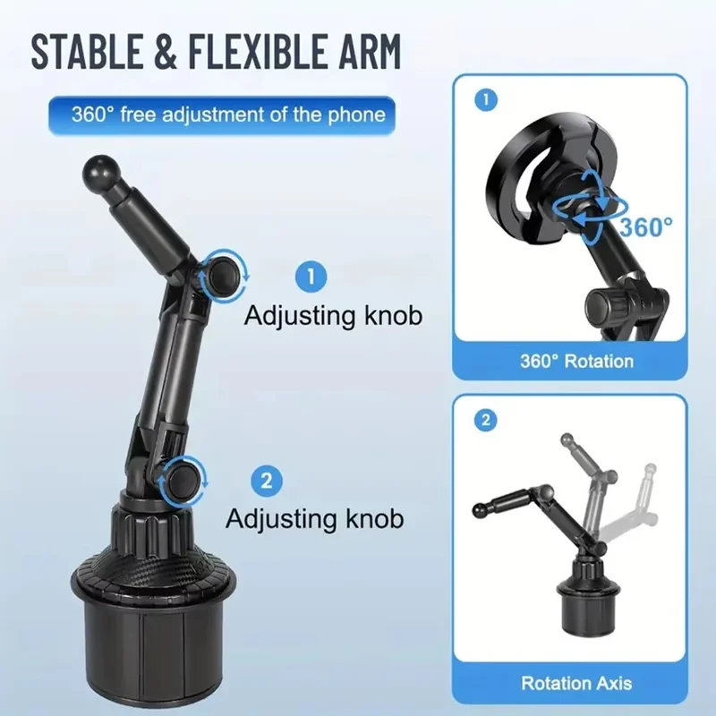 Car Cup Holder Mount 360 Degree Rotatable Magnetic Phone Stand for 4-7 Inch Smartphones - Black