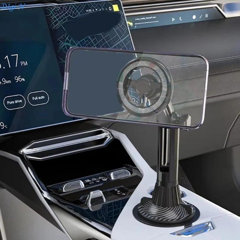 Car Cup Holder Mount 360 Degree Rotatable Magnetic Phone Stand for 4-7 Inch Smartphones - Black