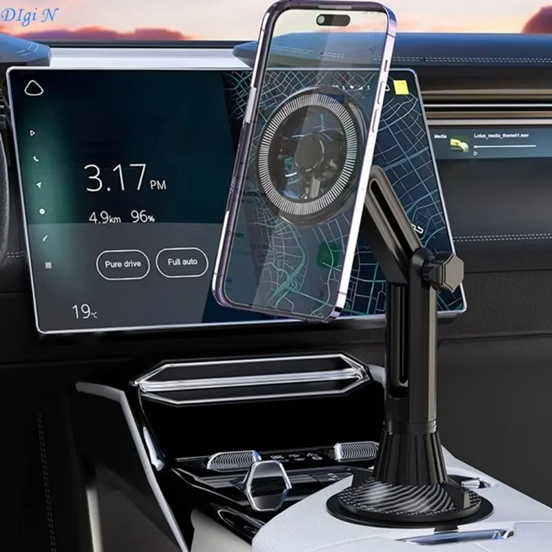 Car Cup Holder Mount 360 Degree Rotatable Magnetic Phone Stand for 4-7 Inch Smartphones - Black