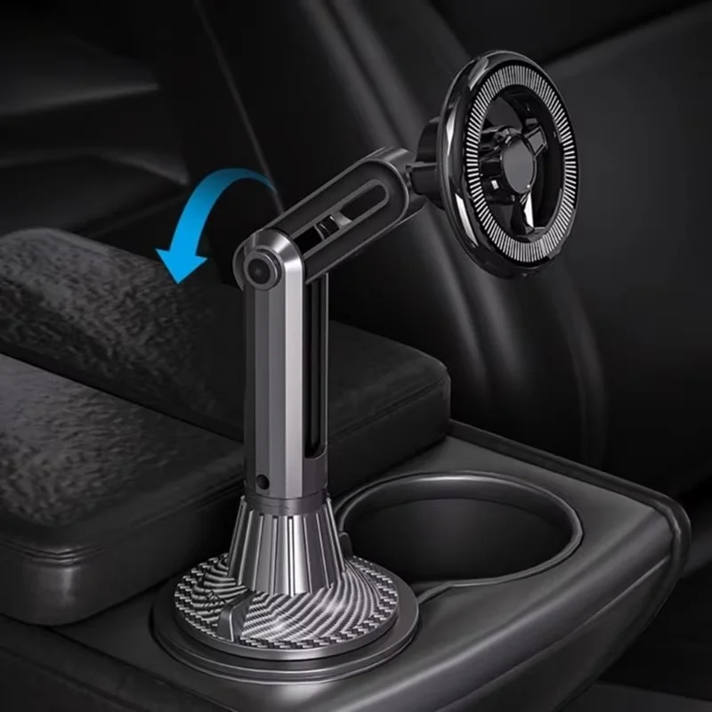 Car Cup Holder Mount 360 Degree Rotatable Magnetic Phone Stand for 4-7 Inch Smartphones - Black