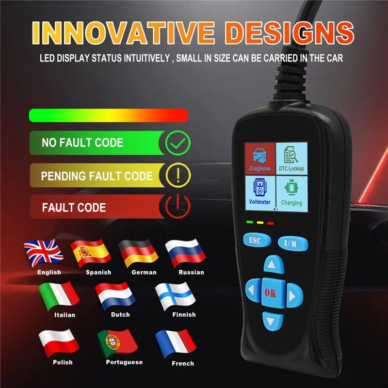AT200 OBD2 Diagnostic Scanner Tool Built-in Voltmeter 30000+ DTC Codes for Car Fault Detection