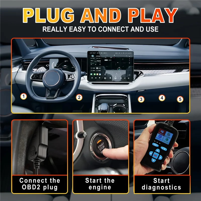 AT200 OBD2 Diagnostic Scanner Tool Built-in Voltmeter 30000+ DTC Codes for Car Fault Detection