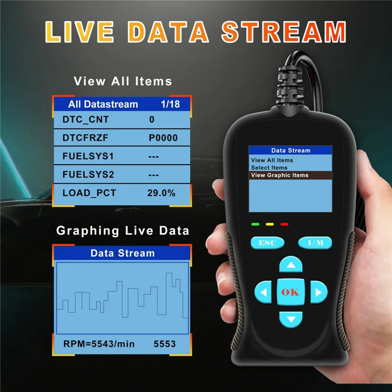 AT200 OBD2 Diagnostic Scanner Tool Built-in Voltmeter 30000+ DTC Codes for Car Fault Detection