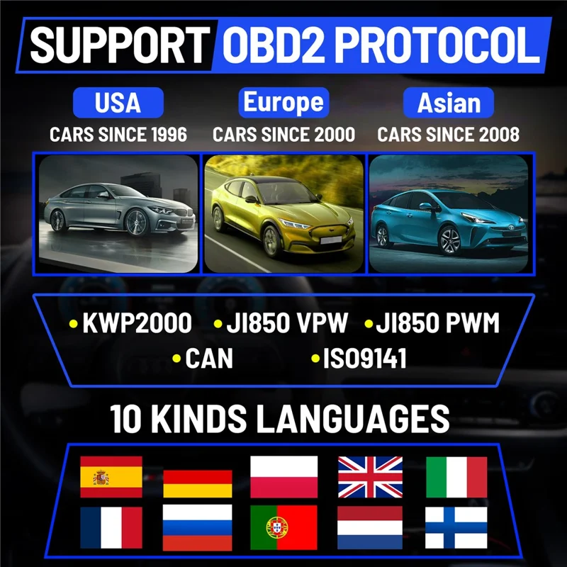 AT300 OBD2 Scanner 1.8 Inch TFT Screen Car Diagnostic Tool Battery Test Code Reader for Engine Check