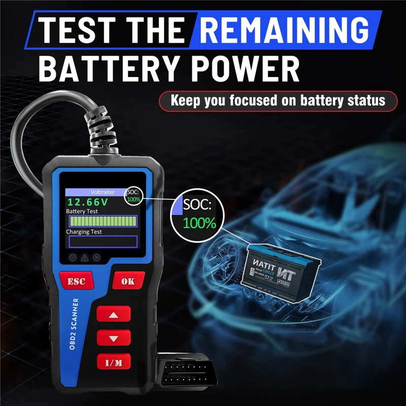 AT300 OBD2 Scanner 1.8 Inch TFT Screen Car Diagnostic Tool Battery Test Code Reader for Engine Check