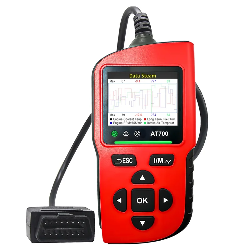 AT700 OBD2 Scanner 2.4 Inch TFT Screen Battery Test Car Diagnostic Tool Support Cloud Print - Red