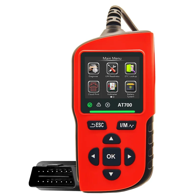 AT700 OBD2 Scanner 2.4 Inch TFT Screen Battery Test Car Diagnostic Tool Support Cloud Print - Red
