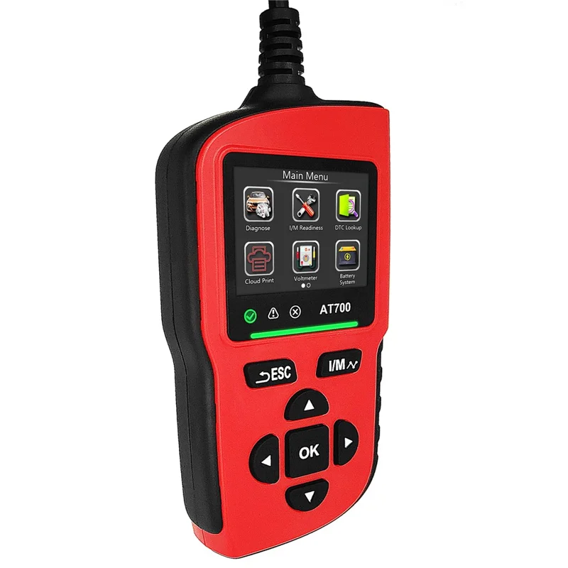 AT700 OBD2 Scanner 2.4 Inch TFT Screen Battery Test Car Diagnostic Tool Support Cloud Print - Red