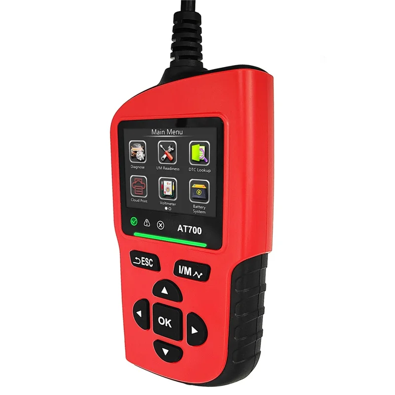 AT700 OBD2 Scanner 2.4 Inch TFT Screen Battery Test Car Diagnostic Tool Support Cloud Print - Red