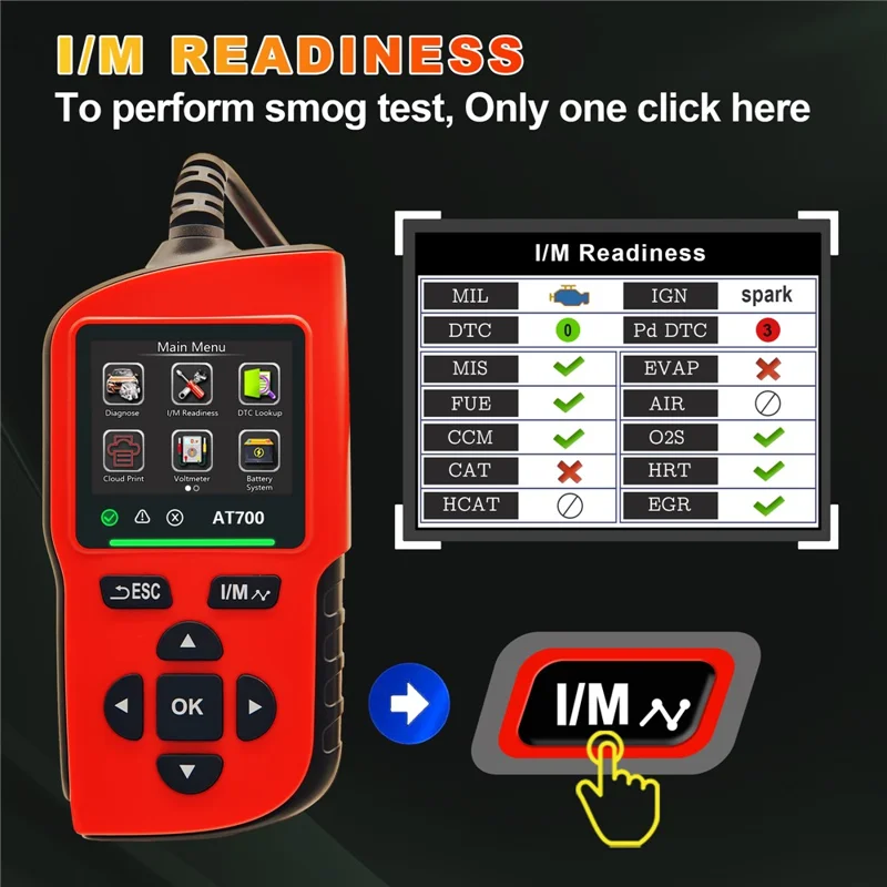 AT700 OBD2 Scanner 2.4 Inch TFT Screen Battery Test Car Diagnostic Tool Support Cloud Print - Red