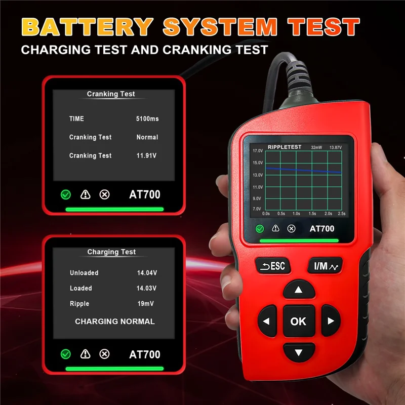 AT700 OBD2 Scanner 2.4 Inch TFT Screen Battery Test Car Diagnostic Tool Support Cloud Print - Red