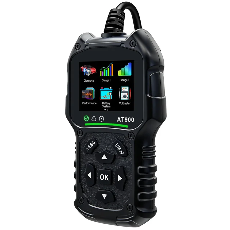 AT900 OBD2 Car Diagnostic Scanner Tool Support Cloud Print 2.4 Inch TFT Screen Battery Tester for Engine Check - Black