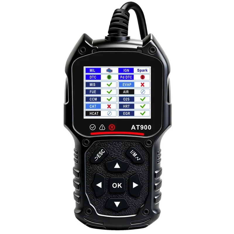 AT900 OBD2 Car Diagnostic Scanner Tool Support Cloud Print 2.4 Inch TFT Screen Battery Tester for Engine Check - Black