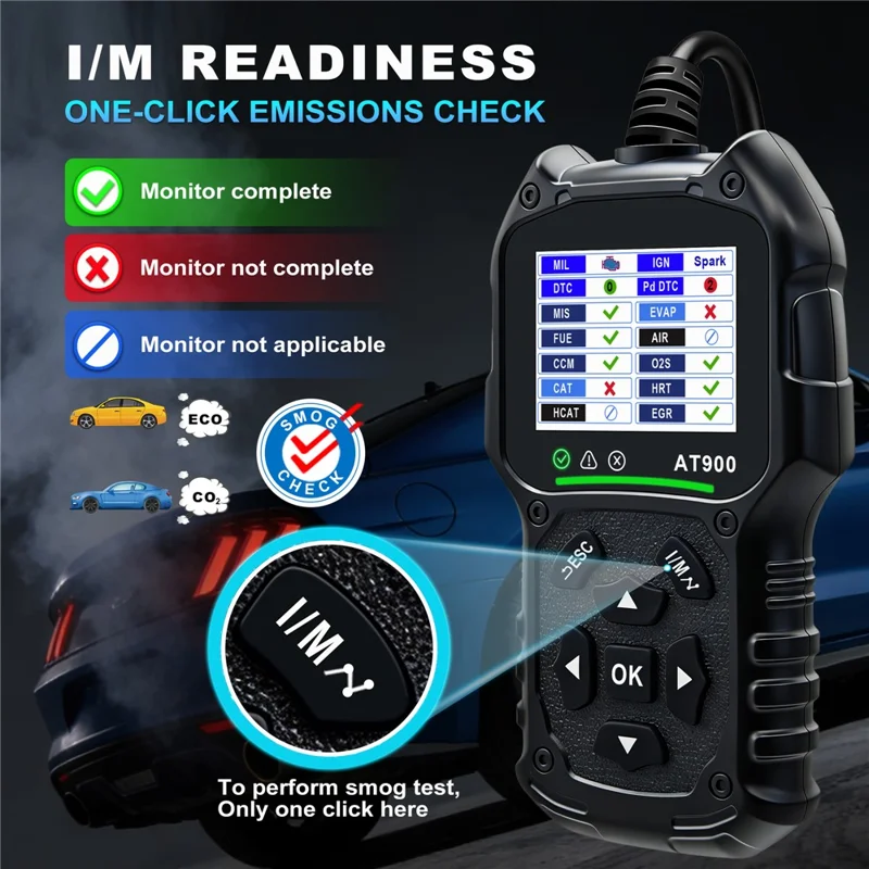 AT900 OBD2 Car Diagnostic Scanner Tool Support Cloud Print 2.4 Inch TFT Screen Battery Tester for Engine Check - Black