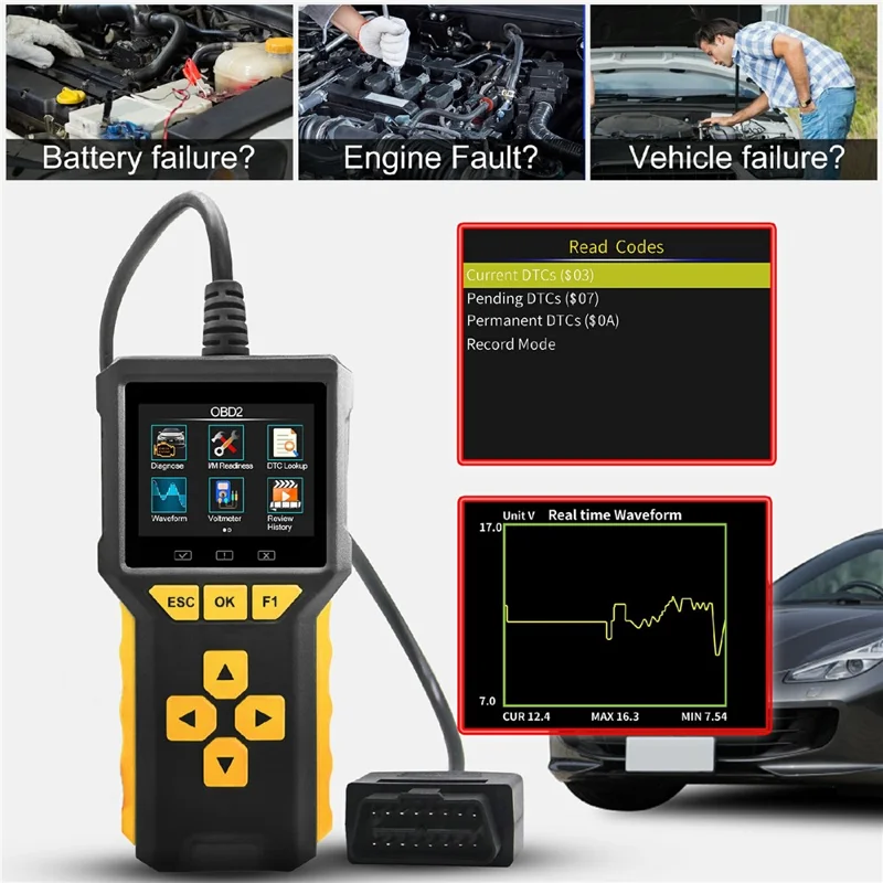 BT80 2 in 1 OBD2 Scanner 6V-24V Battery Tester Diagnostic Tool for Car Motorcycle Truck