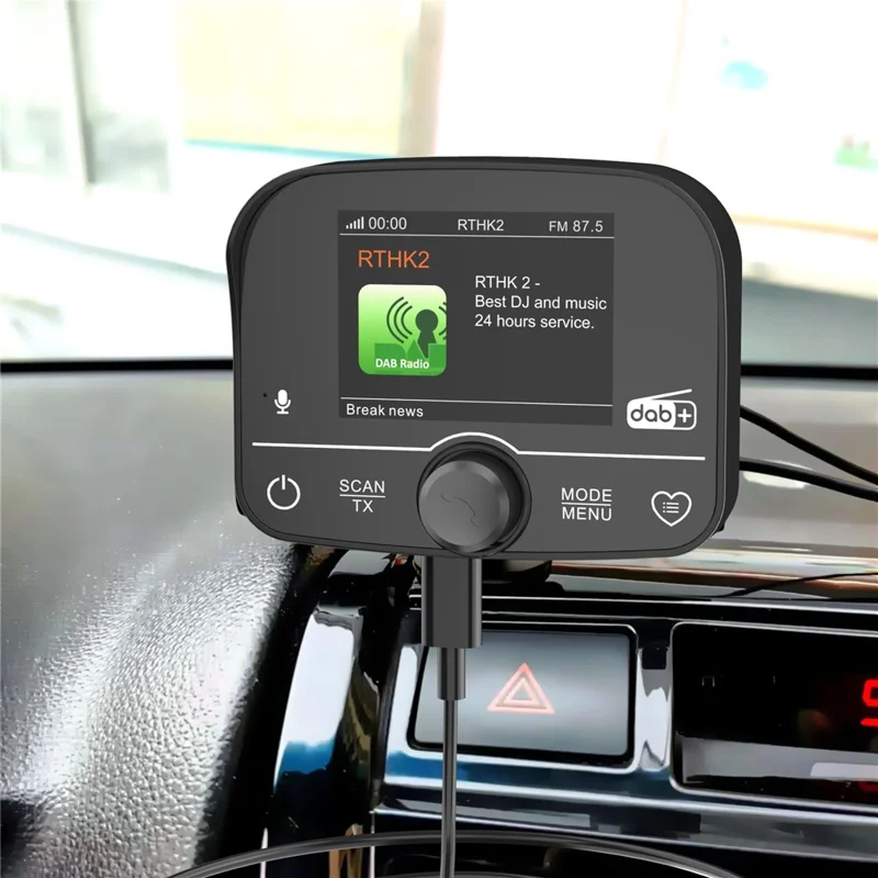 Receptor de Radio Digital DAB para Coche C9, Pantalla Táctil de 2,4", Bluetooth, Transmisor FM, USB-C, para Audio del Automóvil - Negro