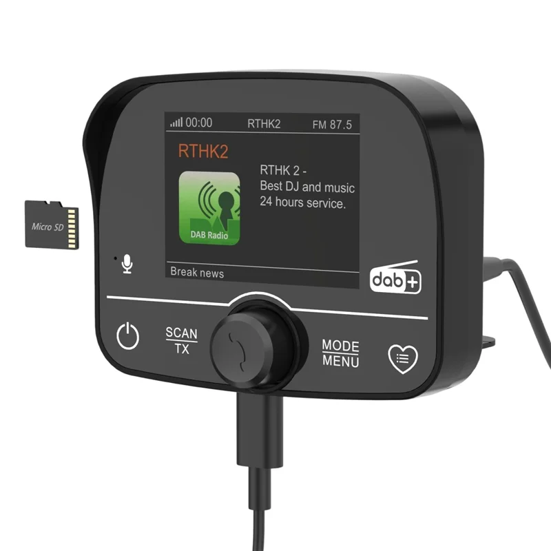 Receptor de Radio Digital DAB para Coche C9, Pantalla Táctil de 2,4", Bluetooth, Transmisor FM, USB-C, para Audio del Automóvil - Negro