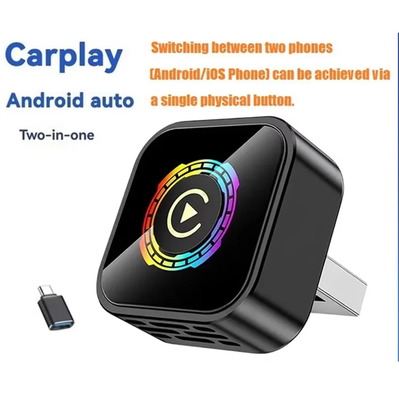 Q1A 2 in 1 Wireless CarPlay Android Auto Adapter Bluetooth-compatible 5.0 USB Dongle with Button for Car - Black