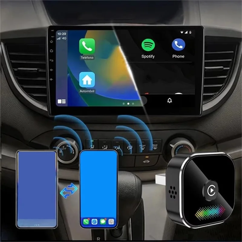 Q1A 2-w-1 przekładnik przewodowy na bezprzewodowy CarPlay Android Auto Adapter Bluetooth 5.0 USB Dongle z przyciskiem do samochodu - Czarny