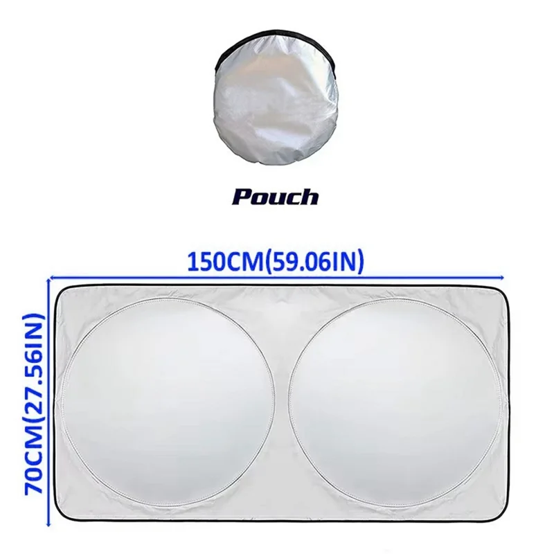 150x70cm Pare-soleil pour pare-brise de voiture, pare-soleil pliable en argent titane, protection UV, isolation thermique, pour véhicule