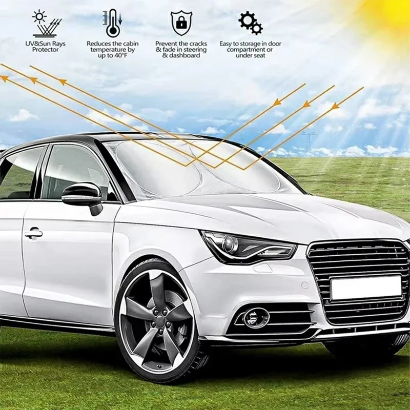 160x86cm Parasol para Parabrisas de Coche Plegable Plateado de Titanio Protección UV Aislamiento Térmico Parasol para Vehículo