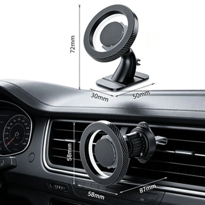 Soporte para Teléfono en Coche 2 en 1 Magnético con Rotación de 360°, Soporte Ajustable Universal para Salida de Aire y Panel