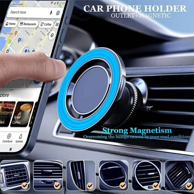 Soporte para Teléfono en Coche 2 en 1 Magnético con Rotación de 360°, Soporte Ajustable Universal para Salida de Aire y Panel