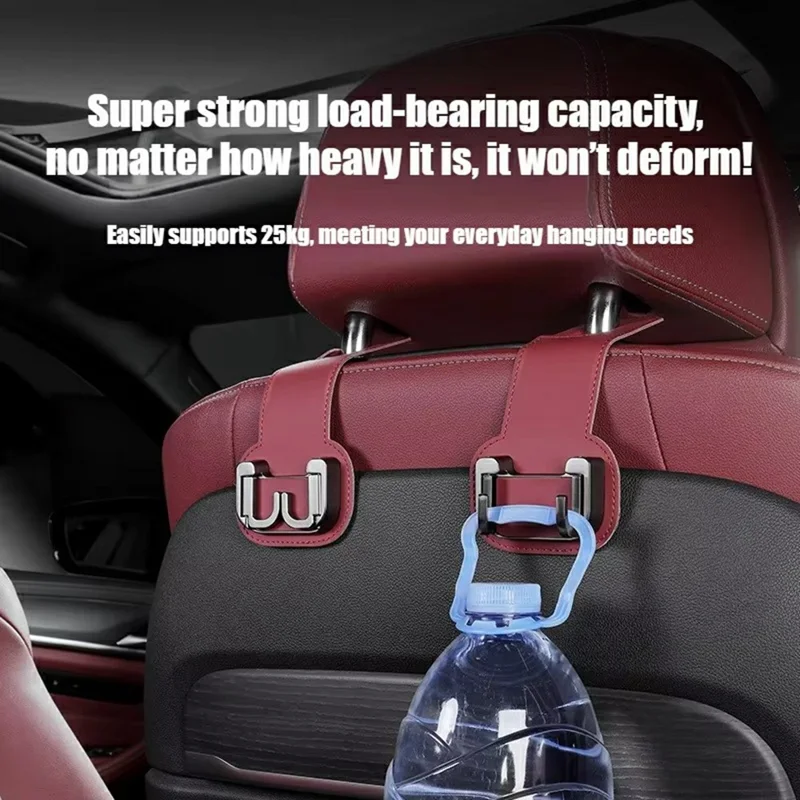 Car Headrest Hook Foldable Metal Seat Back Hanger Multi-function Hidden Hook for Handbag Grocery - Red
